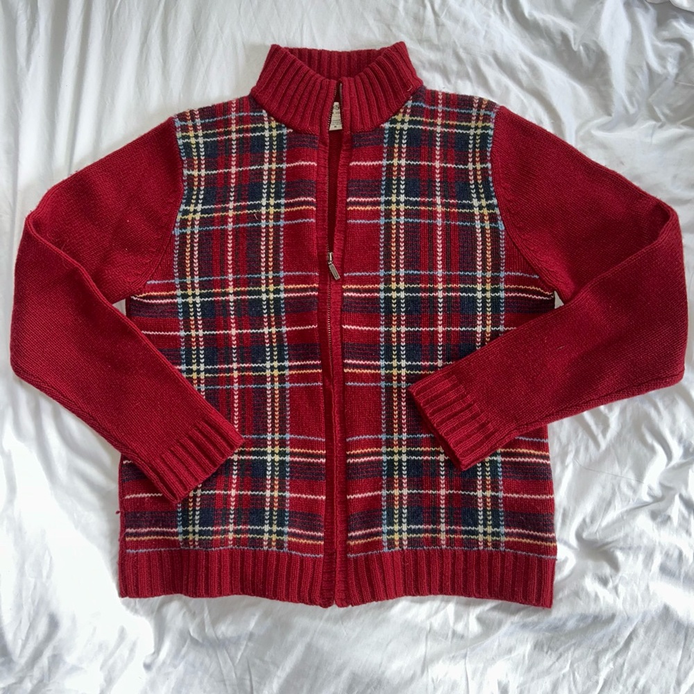 Vintage Wool Red Plaid Sweater